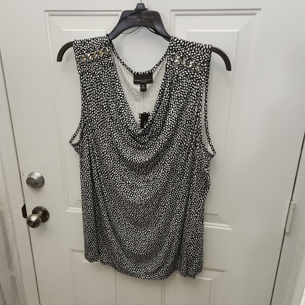 NWT Dana Buchman Black and White Sleeveless‎ Chain Designer  Plus Size 2X